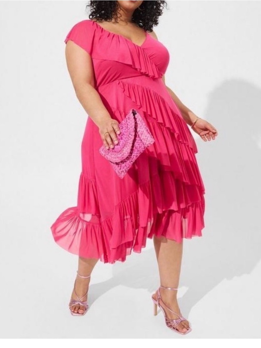 Torrid Hot Pink Ruffle Midi Dress Size 6